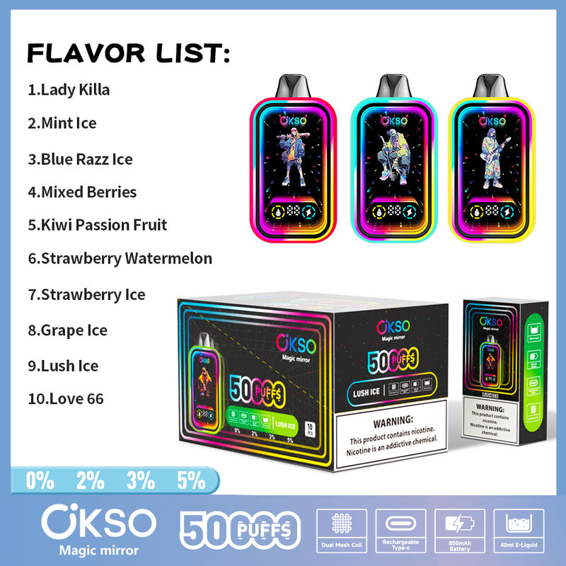 OKSO Magic Mirror 50000 Puffs Disposable Vape with Dual Mesh Coil and RGB LED Display